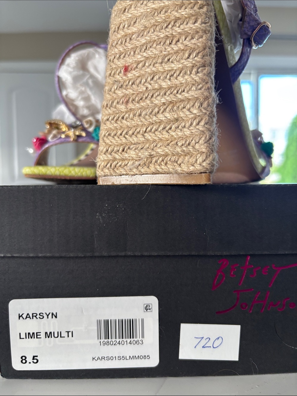 Betsey Johnson Yellow & Purple Floral Pearl Embellished Block Heel Sandals - Picture 6 of 11